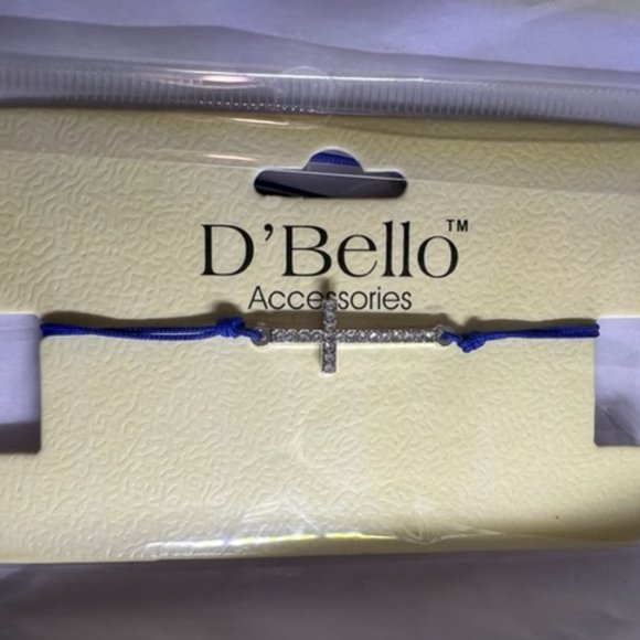 🌷  3 / $9- New D'Bello royal blue faux diamond cross adjustable cord bracelet - Picture 1 of 2